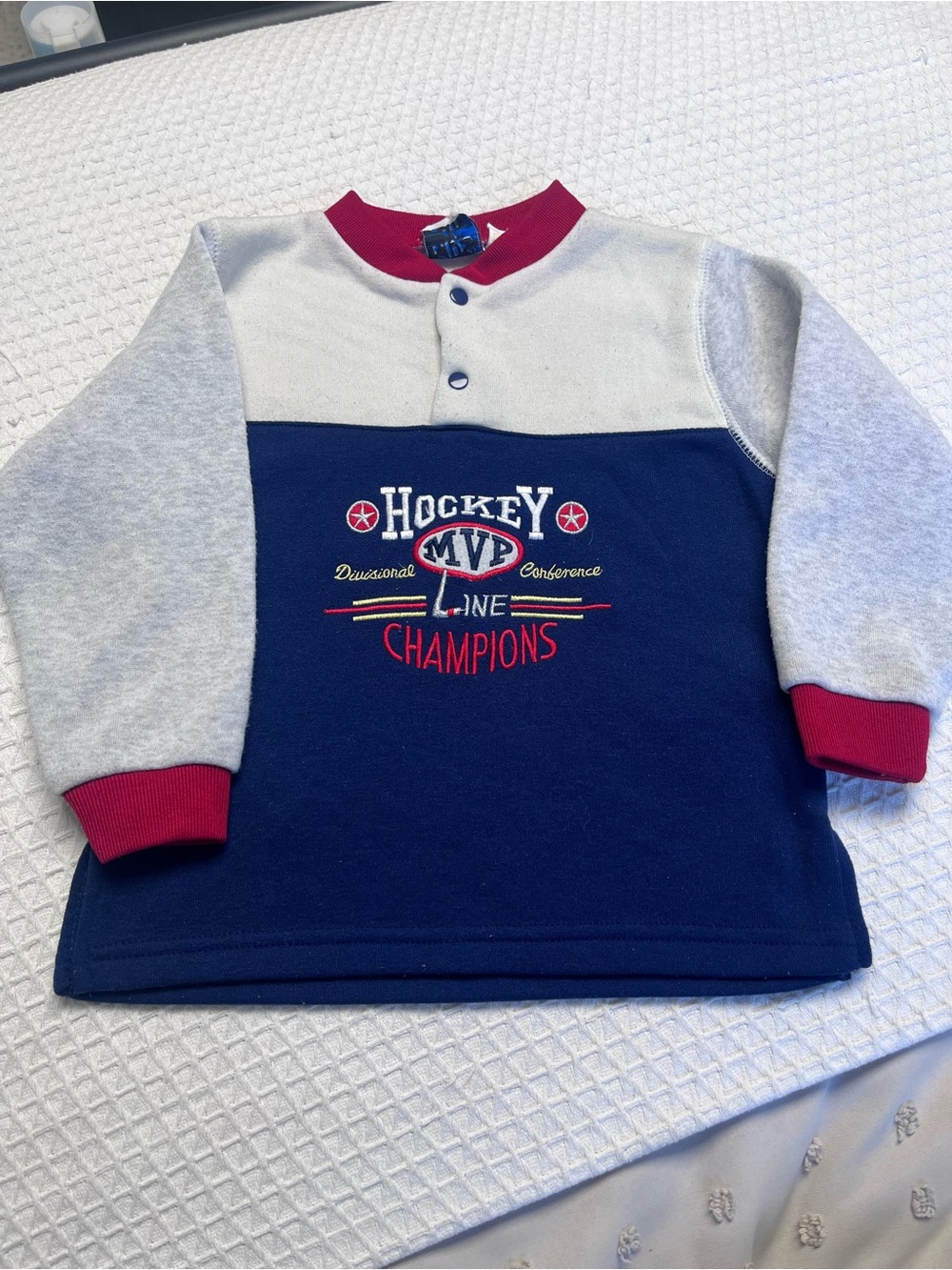 Vintage Kids Hockey MVP Champions Pullover Long-Sleeve Top - Navy/Gray/Red